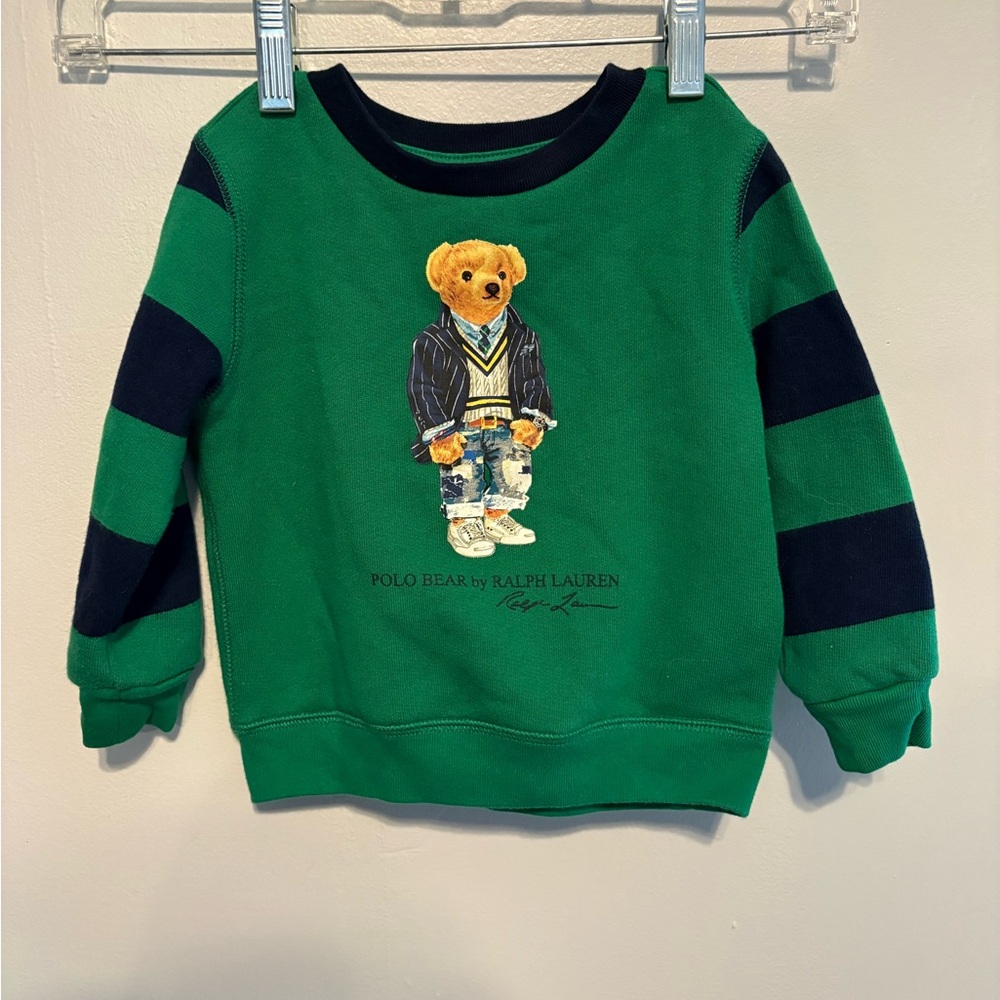 Ralph Lauren Kids Green and Navy Bear Sweater